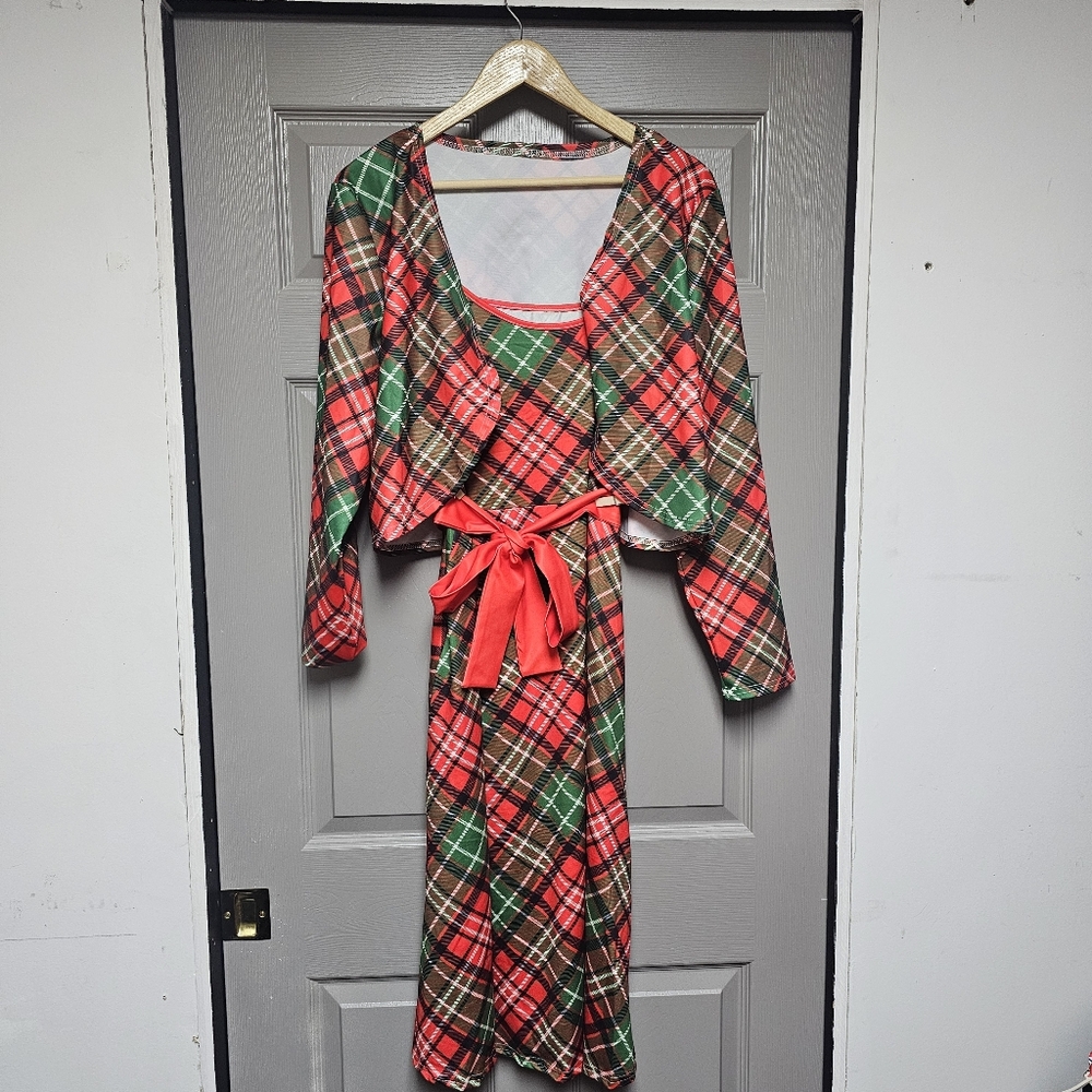 Plaid Red and Green Dress with Belt Christmas Party